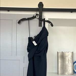 Wedding cocktail formal wear dress Badgley Mischka navy blue